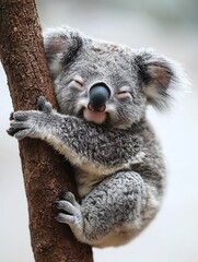 Obraz premium Cuddly Koala Hugging Tree in Natural Setting
