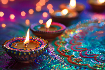 Beautiful greeting card with bright holiday composition for happy and celebrate Diwali