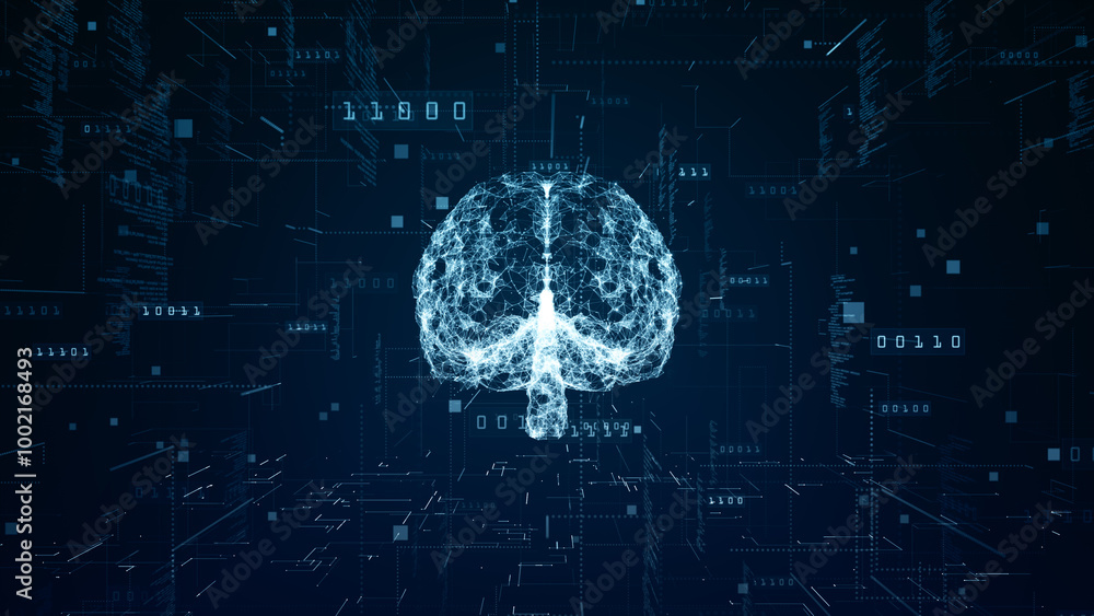 Poster futuristic ai brain, digital brain with neural connections, representing artificial intelligence, te