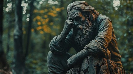 Contemplative Statue in a Forest