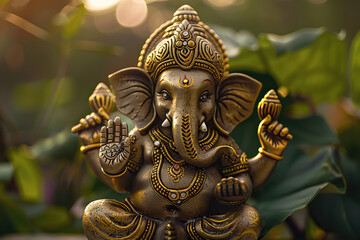 Fototapeta premium Beautiful greeting card with bright holiday composition for happy celebrate Ganesh Chaturthi