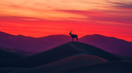 Antelope Silhouette Against a Dramatic Desert Sunset
