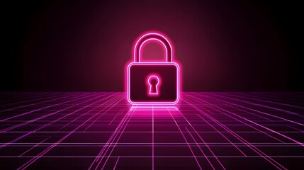 Data protection and privacy with a digital padlock over a futuristic grid, connecting digital devices through encrypted lines, modern security design