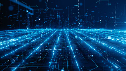 Digital Cyberspace with Particles and Digital Data Network Connections, Technology Digital Data Abstract Background, Data Analysis and Access to Digital Data, 3D Rendering