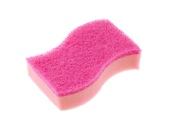 Bright pink kitchen sponge isolated on white  background.