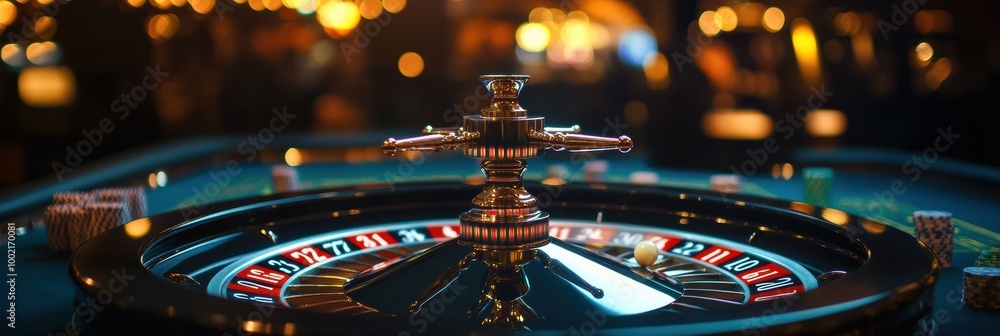 Aufkleber a close-up view of a spinning roulette wheel showing the bouncing ball and scattered chips in an ele