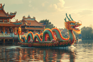 Obraz premium Beautiful greeting card with holiday composition for celebrate chinese dragon boat festival