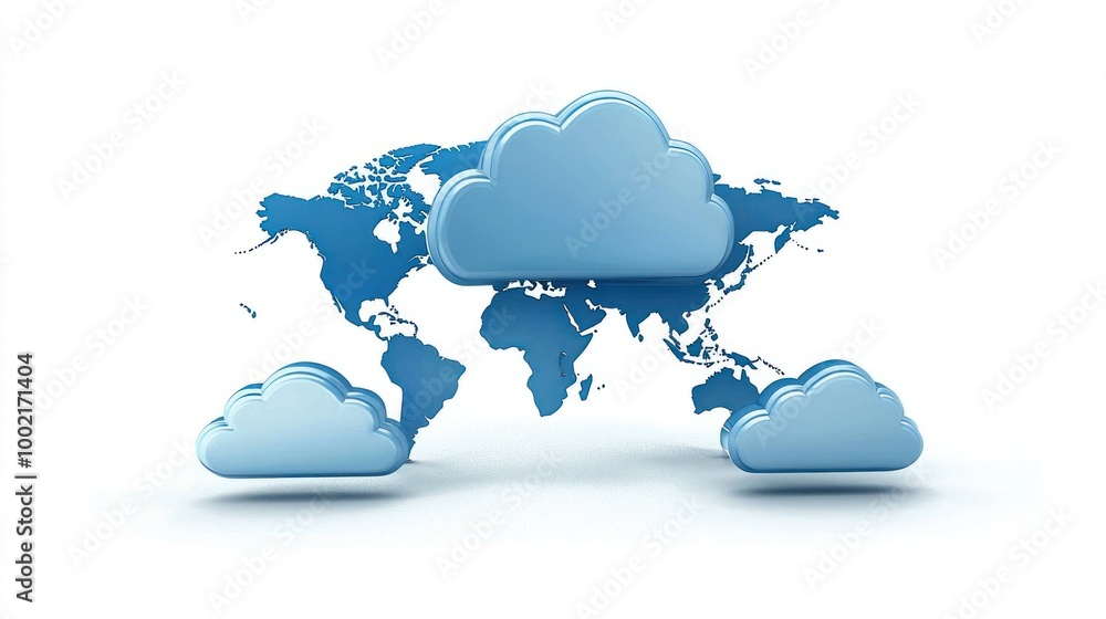 Aufkleber a cloud computing icon over a world map, symbolizing the storage and access of worldwide data.