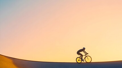 Fototapeta premium Athletic Silhouette of a Track Cyclist Racing Around a Velodrome Their Figure Highlighted Against the Early Morning Light