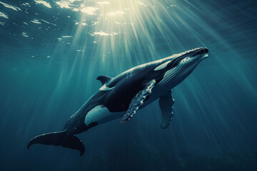 Obraz premium Fantastically beautiful majestic huge whale in ocean