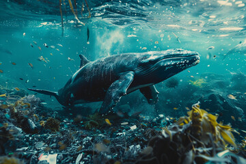Fototapeta premium Fantastically beautiful majestic huge whale in ocean
