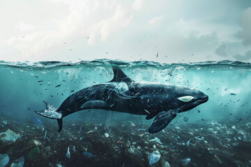 Fototapeta premium Fantastically beautiful majestic huge whale in ocean