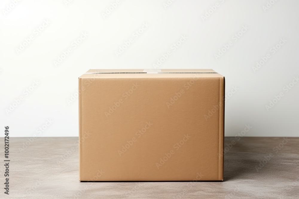 Poster brown cardboard box on a light surface in a minimalistic setting ready for shipping or storage