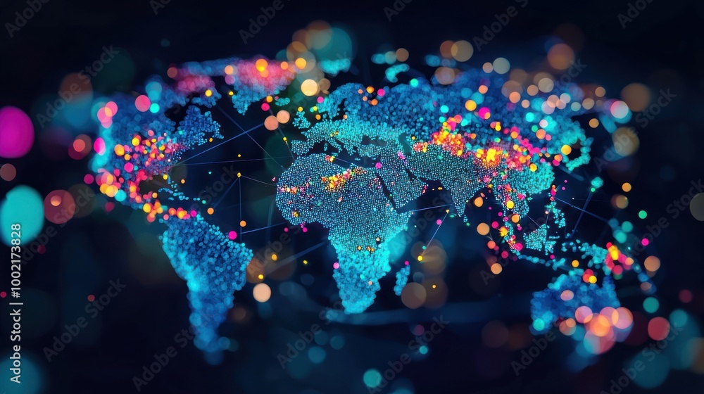 Poster a digital map showing vaccination rates worldwide, with data points representing different countries