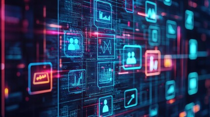 A digital screen displaying a list of career options with related icons.