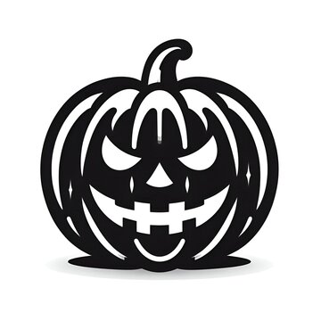 AI Generated Halloween Pumpkin in Black Isolated in White Background. Jack o lantern pumpkin logo symbol for graphic resources vector design