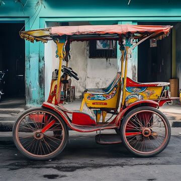 Colorful traditional bentor parked on the street in indonesia