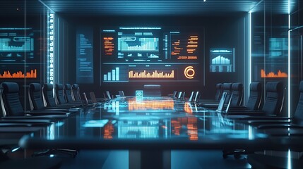 Futuristic Conference Room with Data Displays
