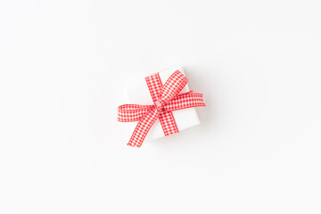 White background with small present boxes. Top view