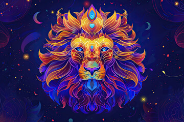 Astrological composition with concept of Leo zodiac sign symbol