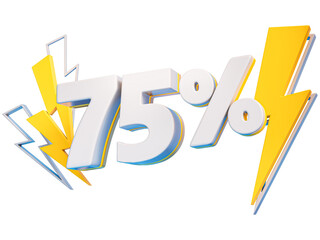 White 75 Percent Discount Lighting Icon 3D Render Isolated on Transparent Background