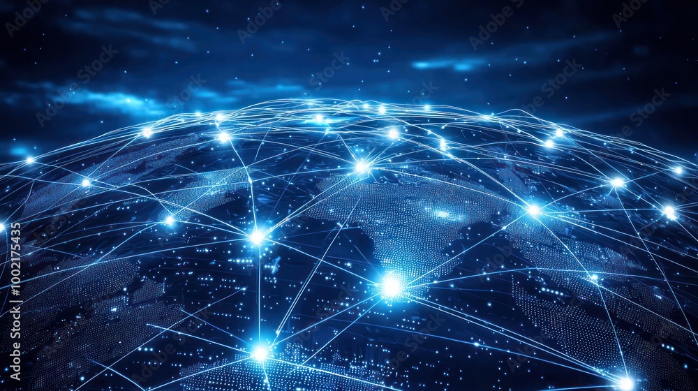 Poster a global network of servers interconnected, representing the infrastructure of the worldwide web.