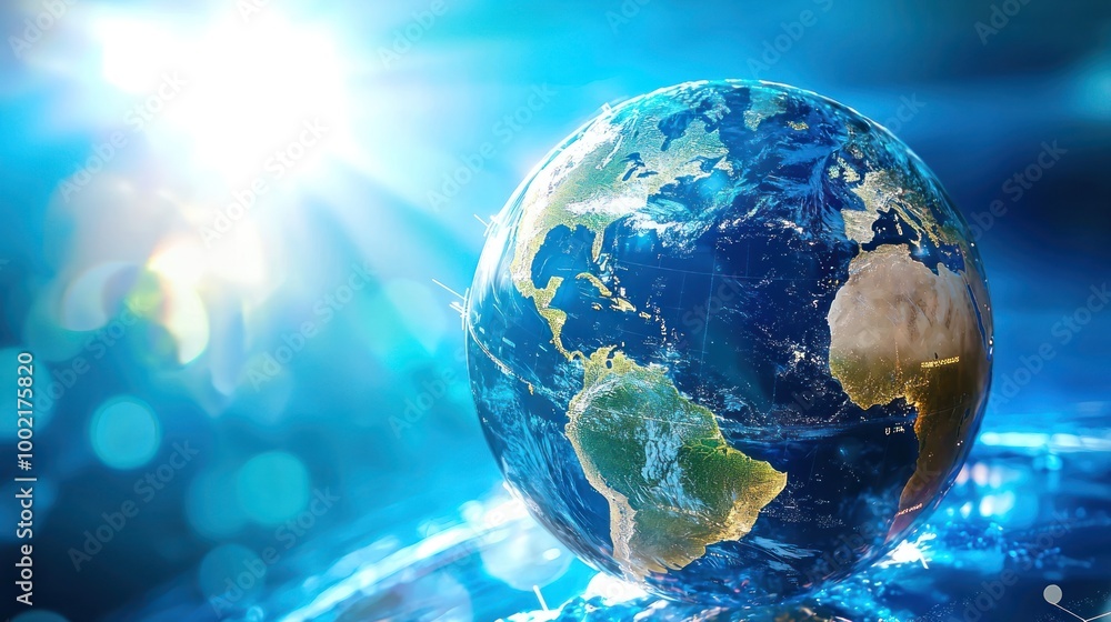 Poster a globe with radiating signals, representing a service with extensive worldwide coverage.