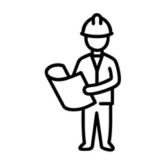 Determined Architect Wearing Hard Hat and Blueprints Illustrating Creative Designs Vector


