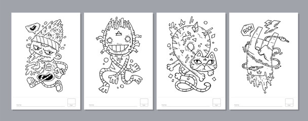 Doodle coloring page for children and adults. Black and white vector characters. Vector doodle illustration