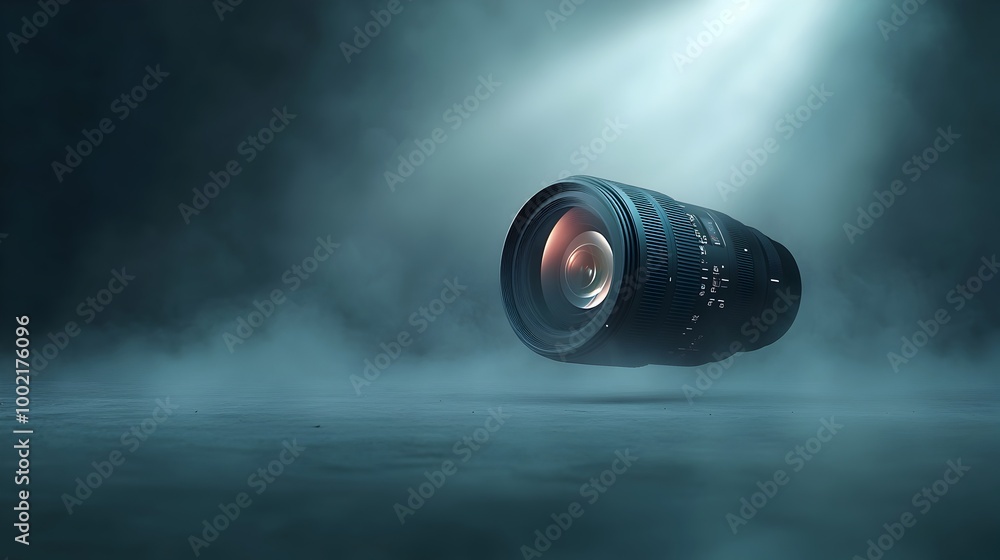 Poster captivating image of a high end floating in ethereal fog with soft beams of light capturing the elus