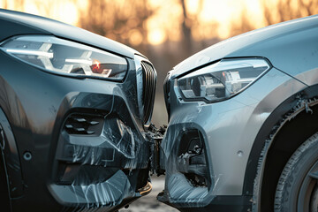 Collision of two vehicles involved in major accident on city road with damage