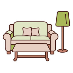 elegant vector illustration of a cozy minimalist living room with a sofa
