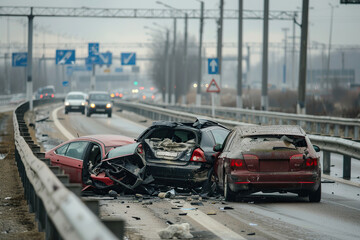 Obraz premium Collision of two vehicles involved in major accident on road with major damage