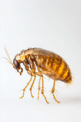 Fototapeta premium Close-up of a golden-brown insect against a white background, showing detailed features and textures.