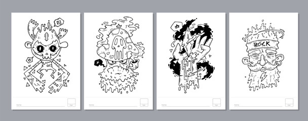 Doodle coloring page for children and adults. Black and white vector characters. Vector doodle illustration