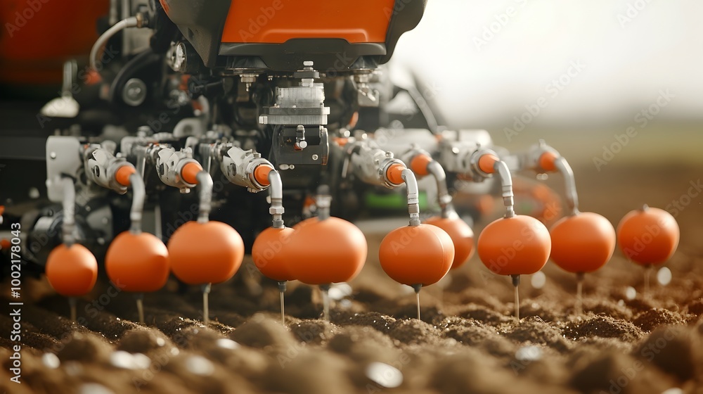 Poster close up examination of the intricate mechanical components of a seed drill showcasing the precision