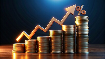 Depicting the Percentage Model, employ coin stacks to represent financial metrics alongside a down arrow symbolizing