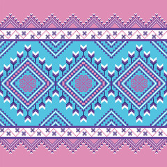 Geometric Tribal Pattern with Blue and Pink Diamond Motif.