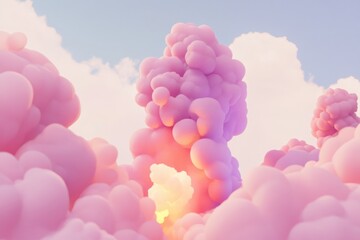 Whimsical 3D Cartoon Illustration of Pink Fluffy Clouds in a Dreamy Sky - Perfect for Book Covers, Posters, and Digital Art Prints