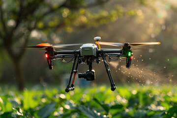 Drone flying in the sky over nature during observation