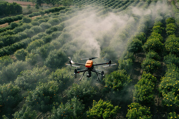 Fototapeta premium Drone flying in the sky over nature during observation