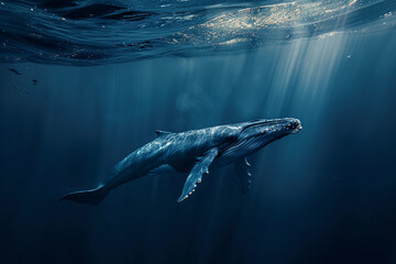 Fototapeta premium Fantastically beautiful majestic huge whale in ocean