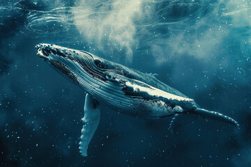 Fototapeta premium Fantastically beautiful majestic huge whale in ocean