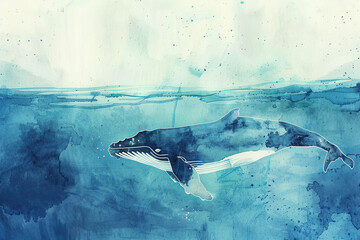 Fototapeta premium Fantastically beautiful majestic huge whale in ocean
