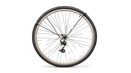 Fototapeta premium Close up view of a damaged and deformed bicycle wheel no longer functional isolated against a pure white background