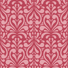 Damask seamless pattern. Red and pink texture. Vector illustration. Wrapping paper, textiles. Nice background