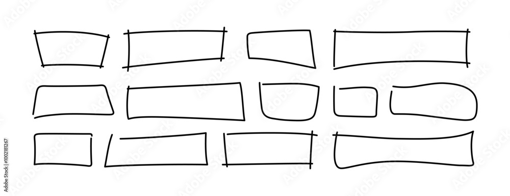 Aufkleber free hand drawn rectangle frames set. doodle rectangular shape. scribble pencil square text box. doo