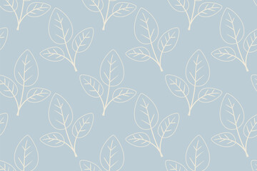 Hand drawn floral pattern vector design. Simple ornament with plant and leaf.