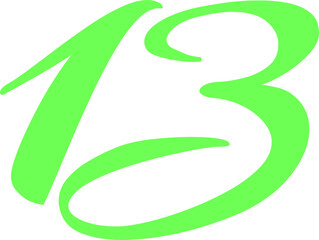 Green Handwrite Number 13 Type Vector Illustration