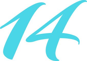 Blue Handwrite Number 14 Type Vector Illustration